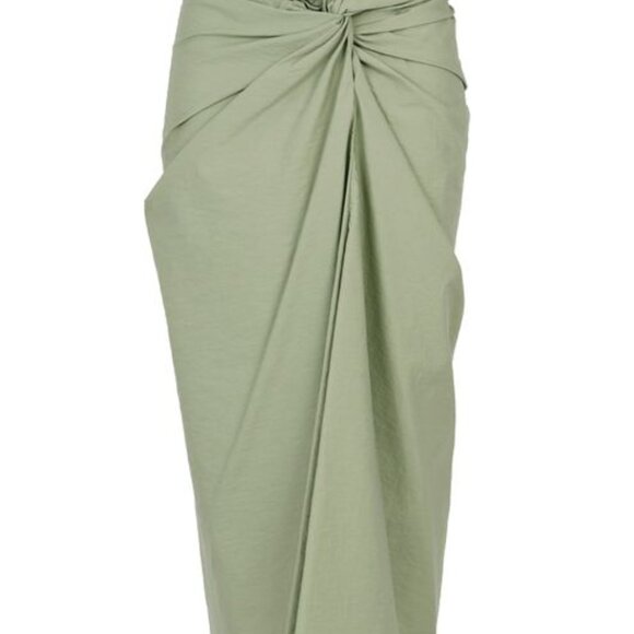 Brunello Cucinelli Skirt Cotton Front Knot Midi Drape Chic Size 6 - Picture 3 of 9